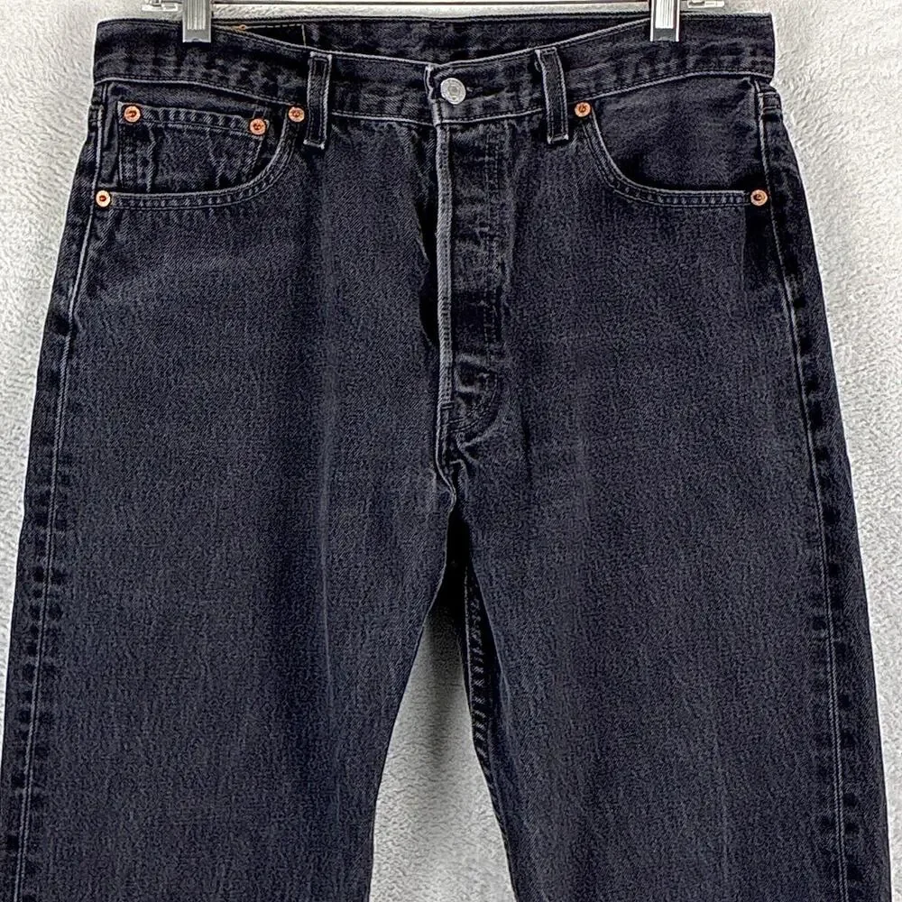 VTG Levis 501 Jeans Mens 34x32 (32x30) Sulphur Black 0660 Button Fly Made in USA